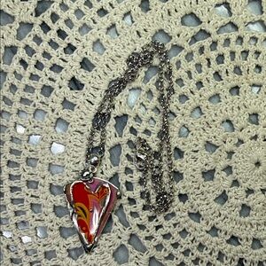 Elegant Red and Silver vintage tin heart Pendant Necklace